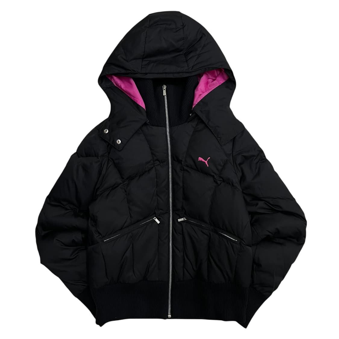 퓨마 핑크로고 블랙 후드 패딩 M 상품이미지3