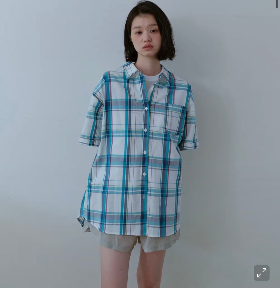노컨텐츠 빅 체크 하프 셔츠 블루 상품이미지1