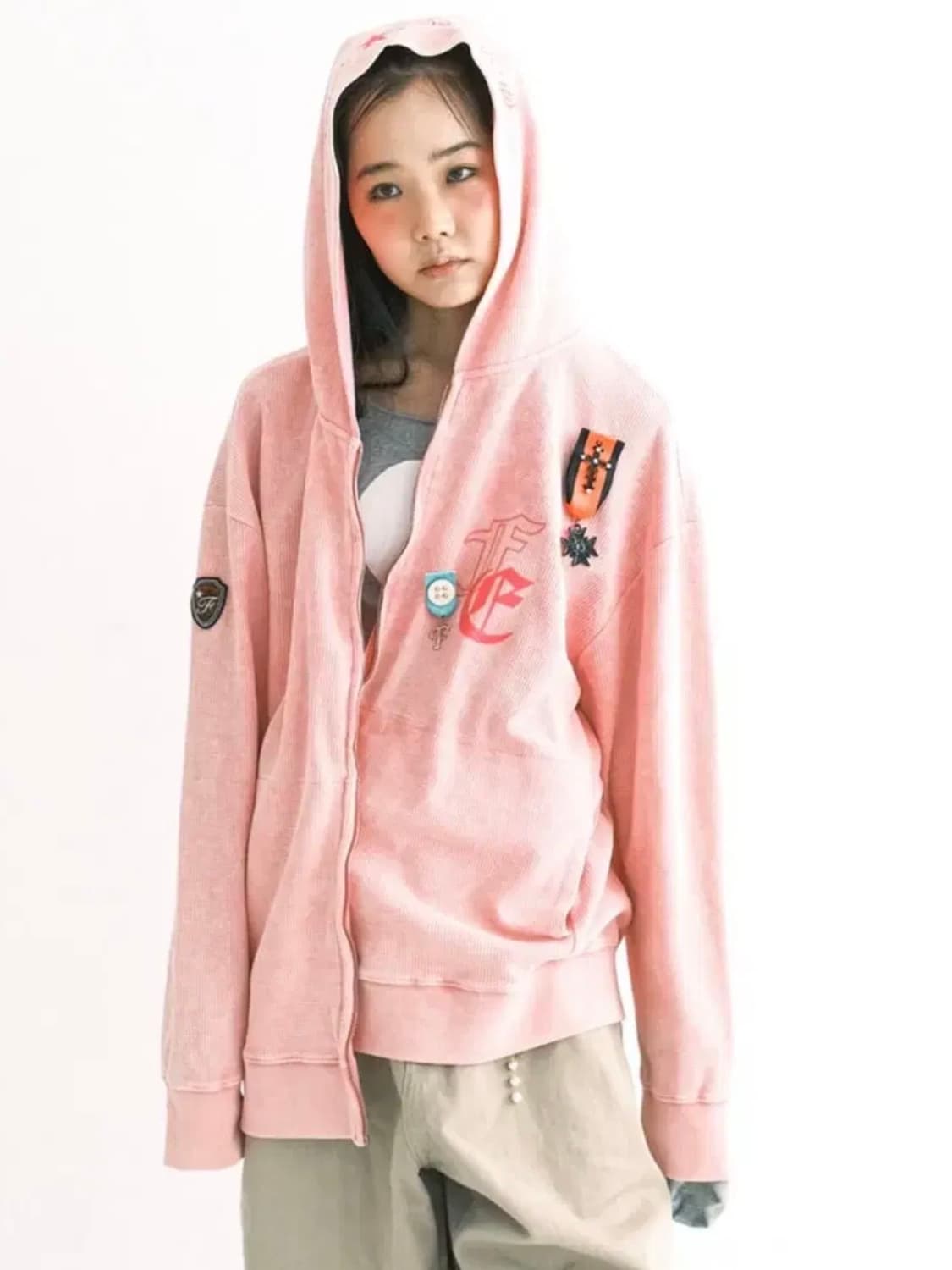 샵페어리 워싱 와플 후드집업 핑크 상품이미지3