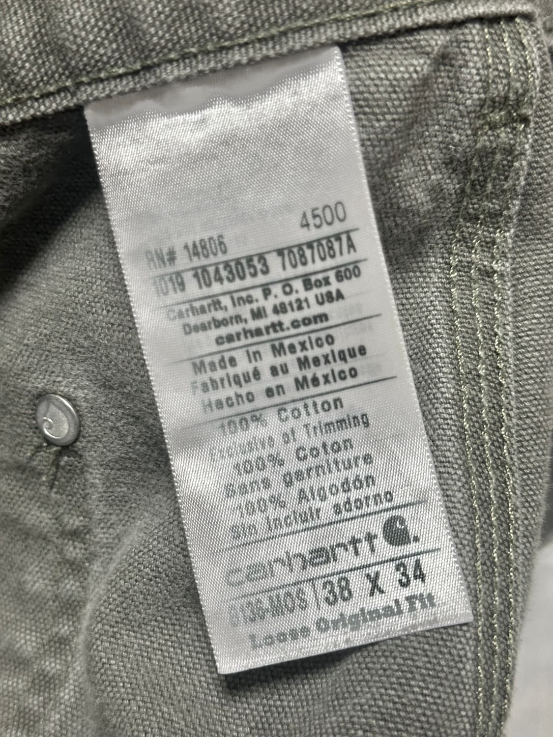 칼하트 B136 모스그린 38*34 실측 약 35-36인치 더블니 상품이미지5