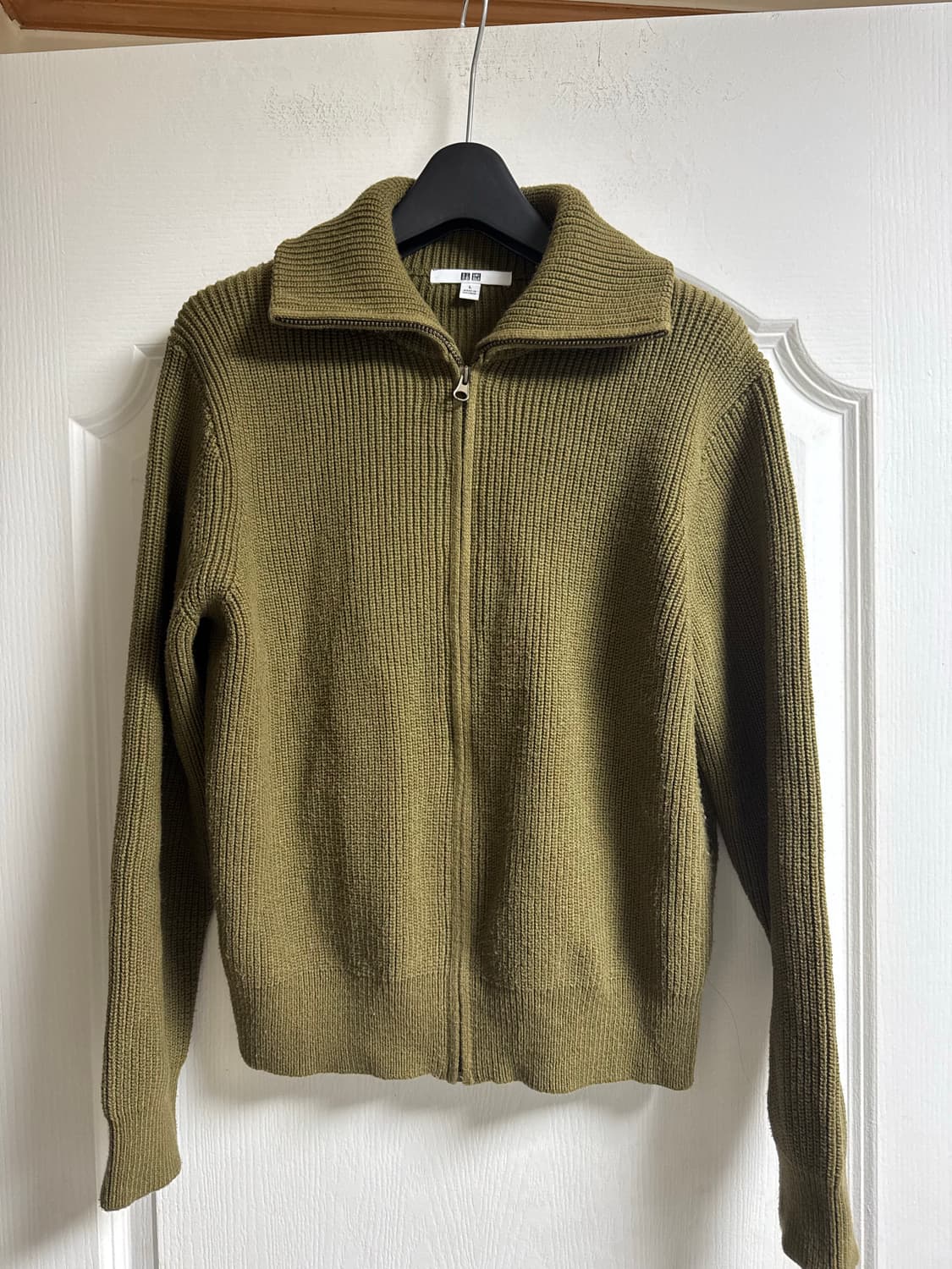 유니클로 여성 풀 집업 니트 가디건 카키  L 상품이미지1