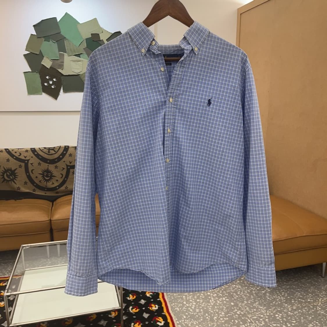 폴로 랄프로렌 빈티지 레트로 라이트 블루 체크 셔츠 L C07747 상품이미지3