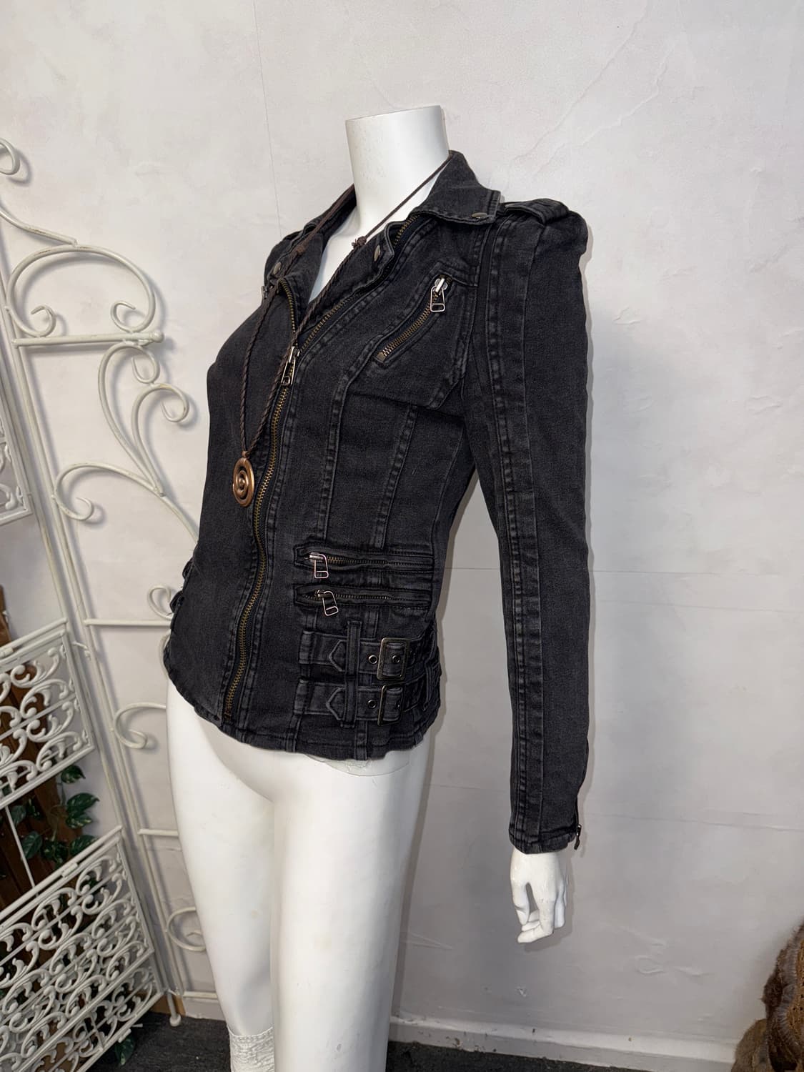 Black denim side double buckle rider jk 상품이미지1