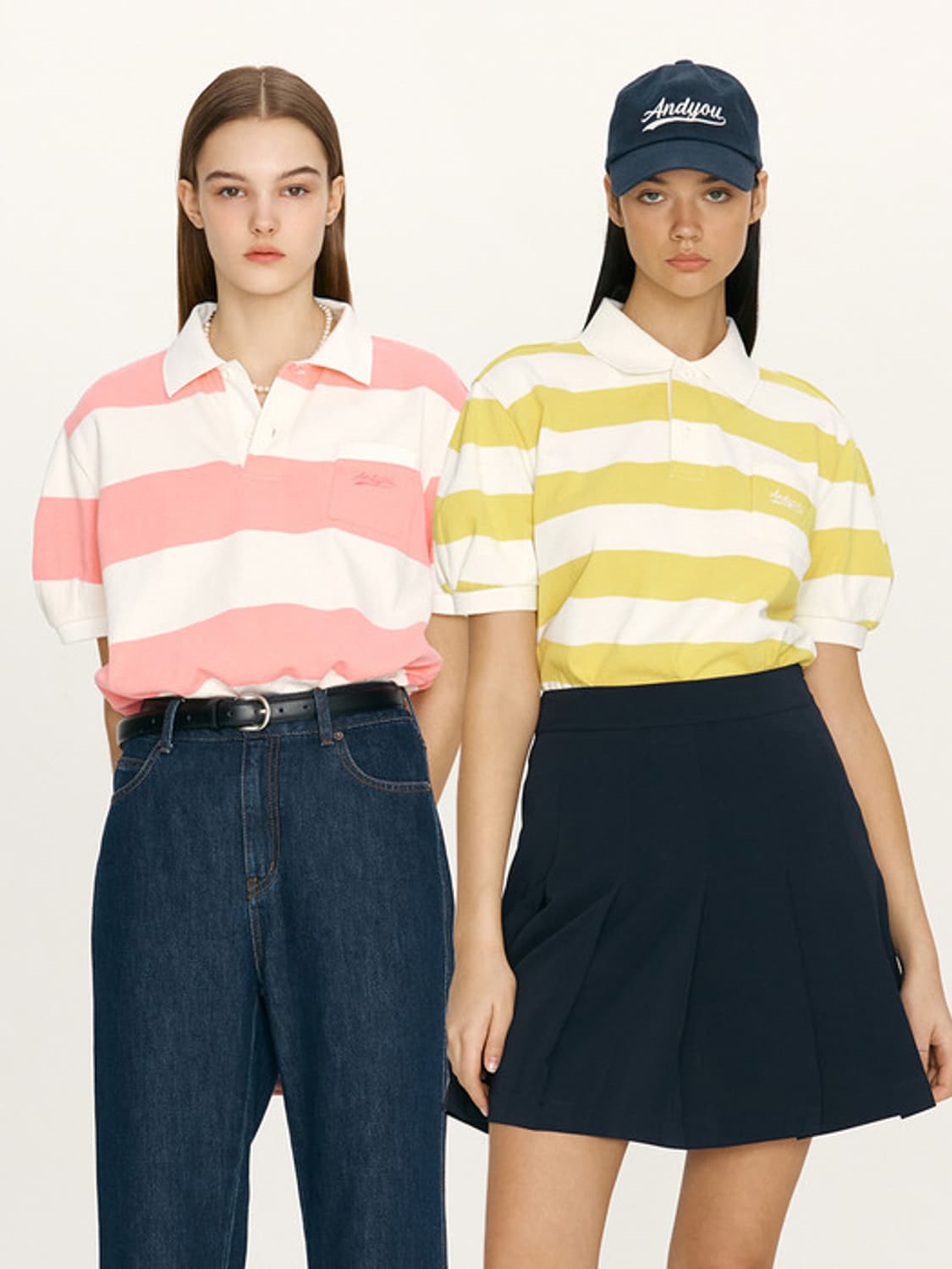 앤유 HANAUMA Collar stripe T-shirt 라임 새상품 상품이미지4