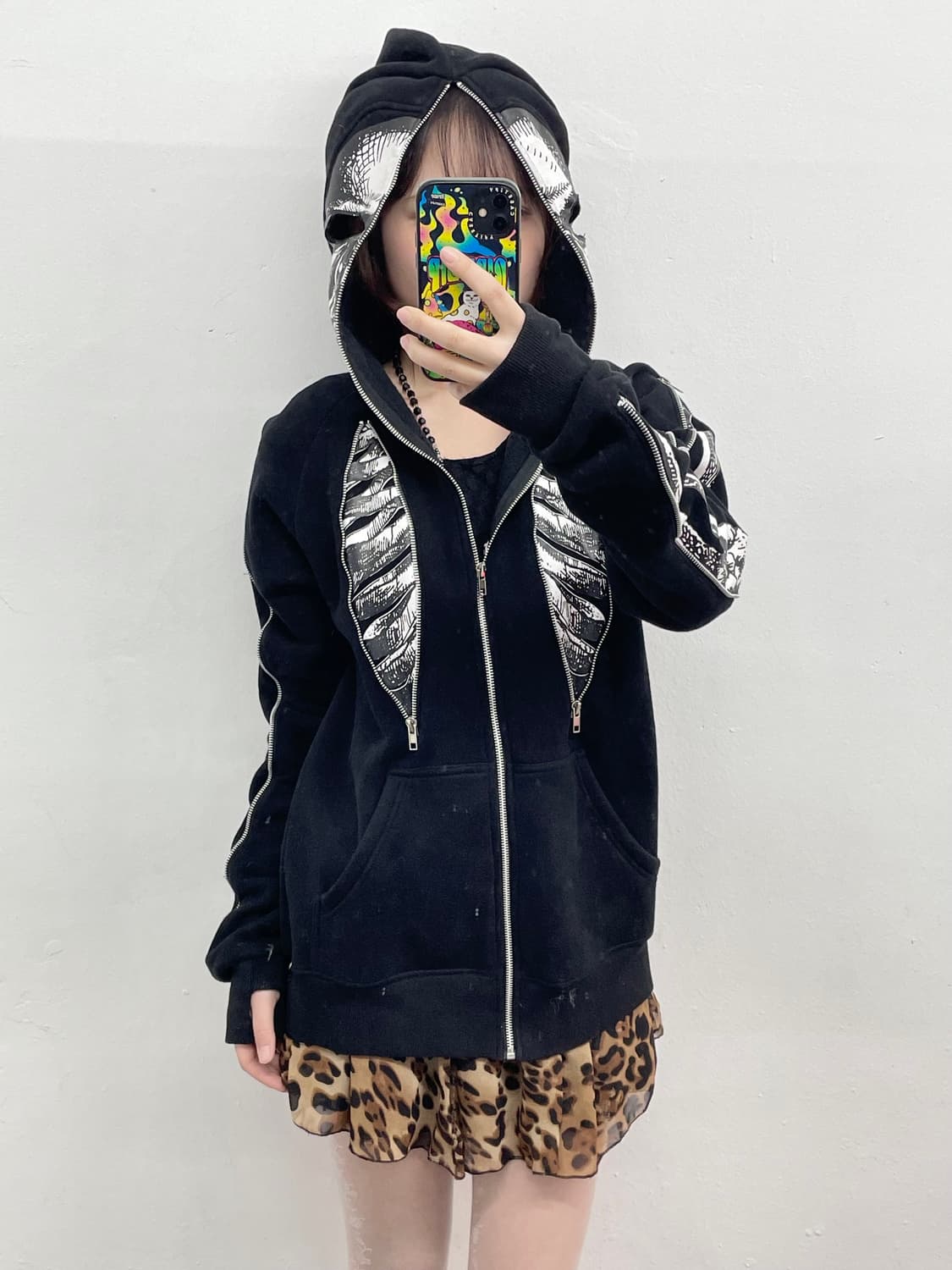 스컬 디테일 지퍼 워머 후드집업  상품이미지5