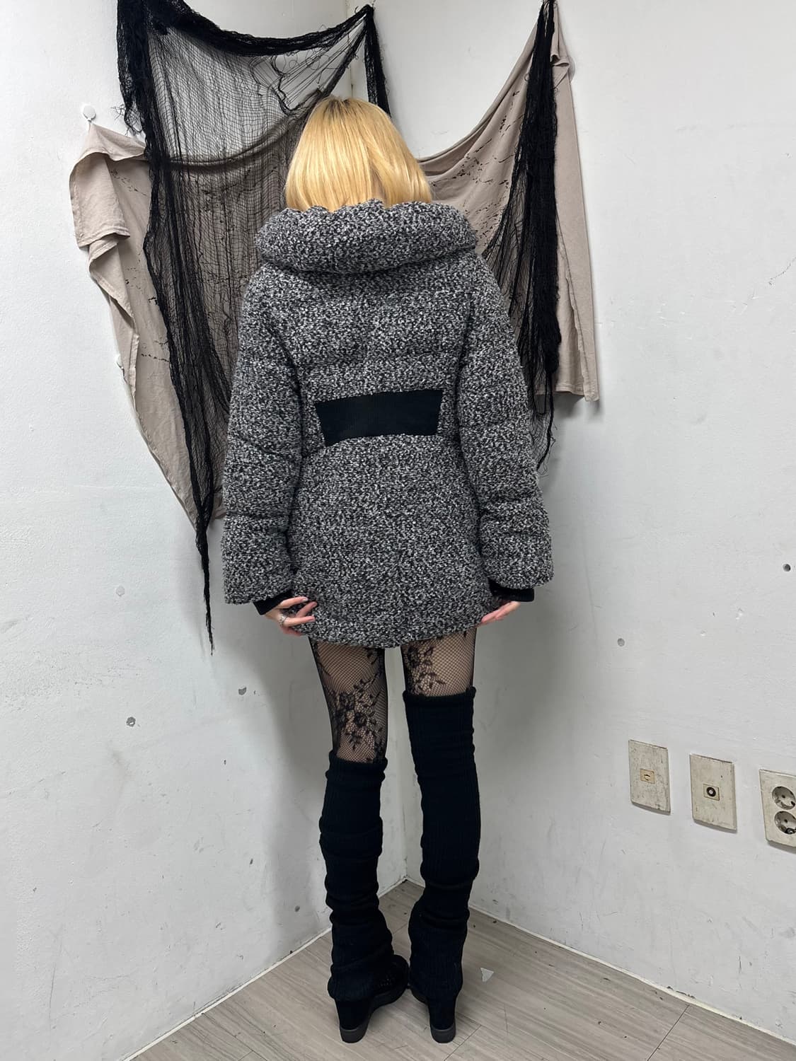 [Heather]Y2K Black&Grey Long Padding 상품이미지4