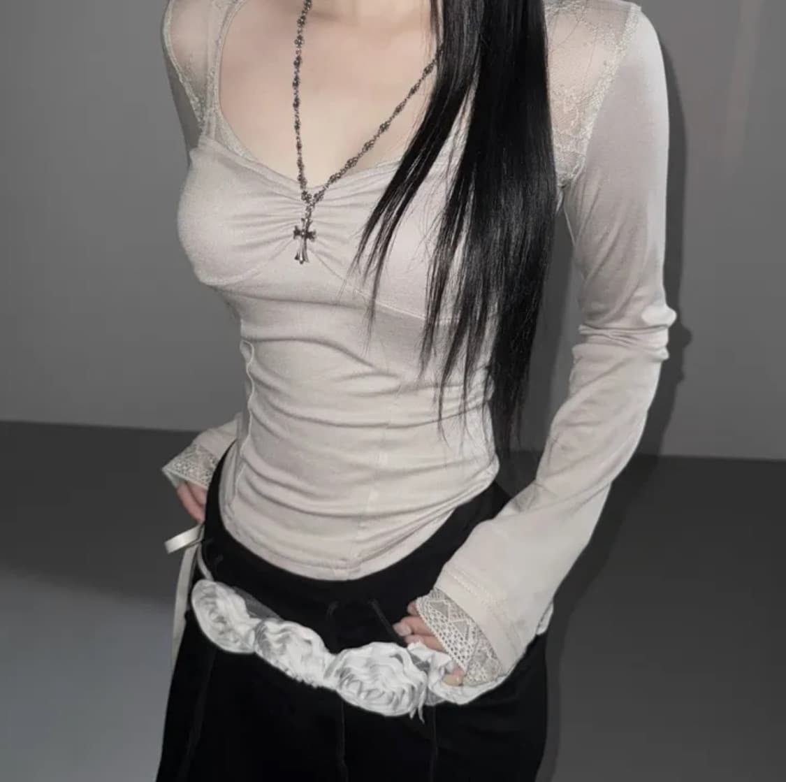 뮤트 레이스 시스루 T 상품이미지2