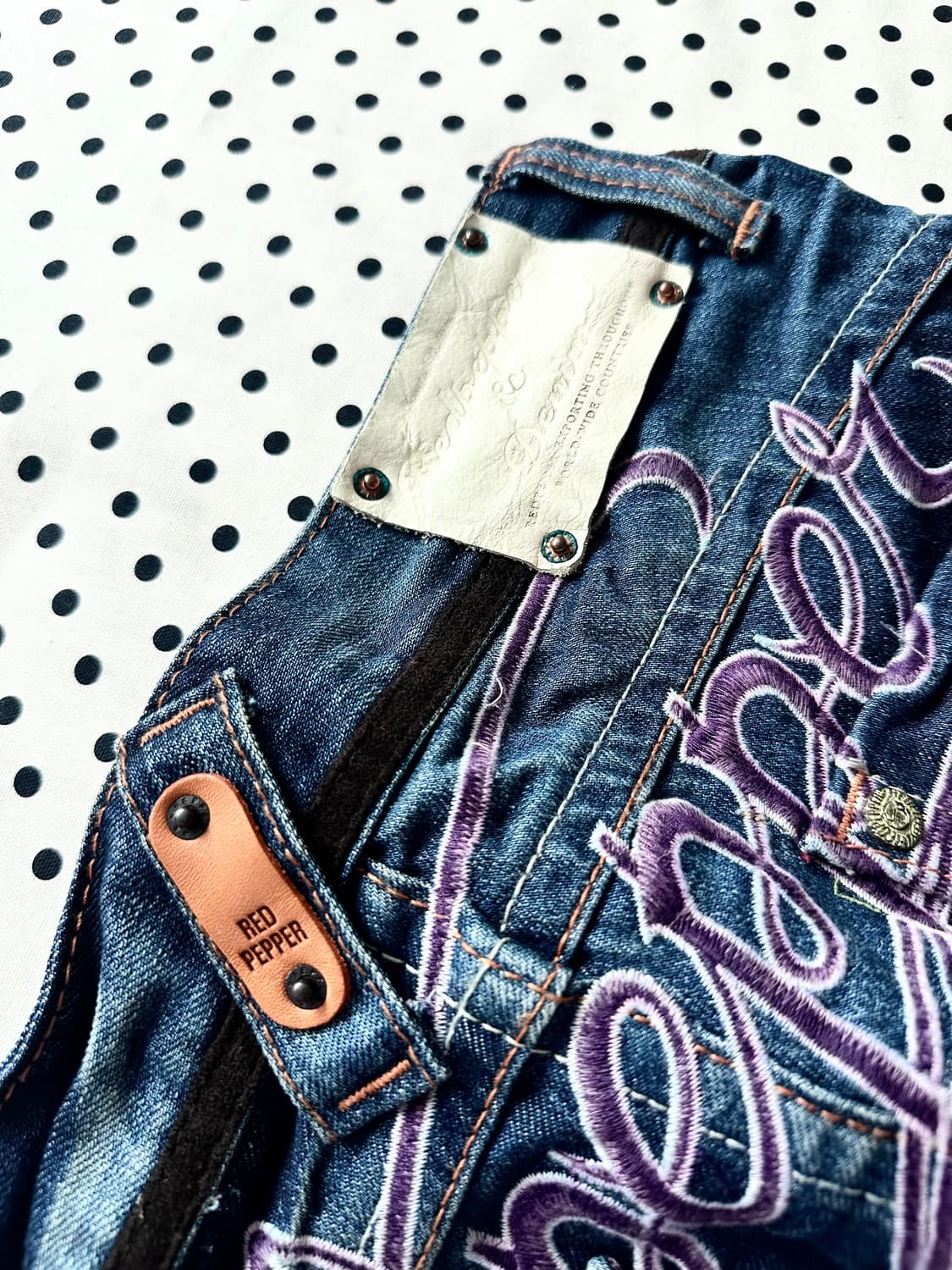 레드페퍼 해골 백패치 로우라이즈 부츠컷 데님팬츠 y2k 펑크 상품이미지6