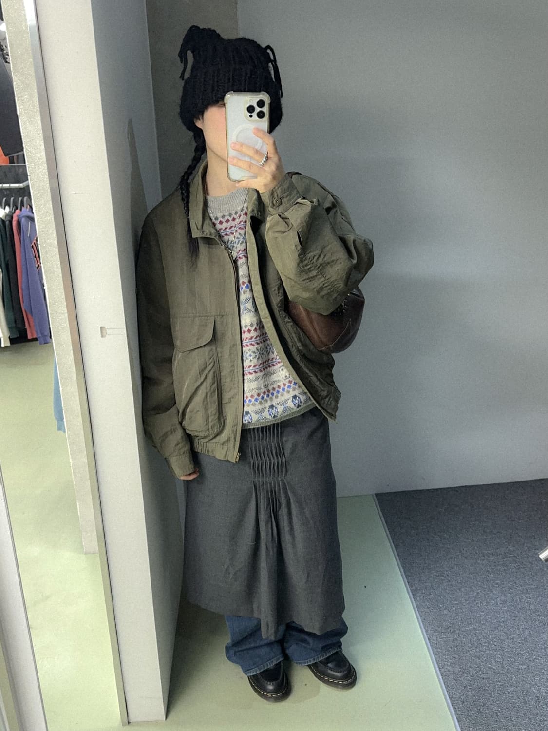 gray front shirring skirt 상품이미지3