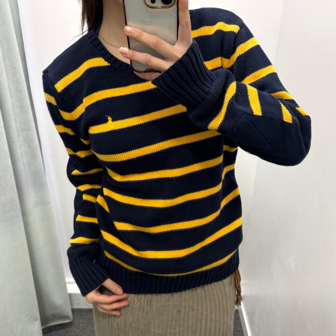 폴로 옐로우 네이비 스트라이프 니트 상품이미지1