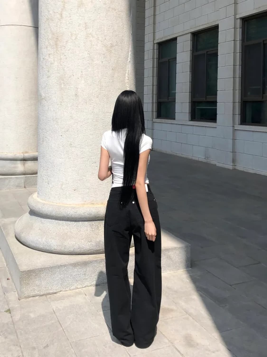 ootj 절개 와이드 코튼팬츠 블랙 s 상품이미지4