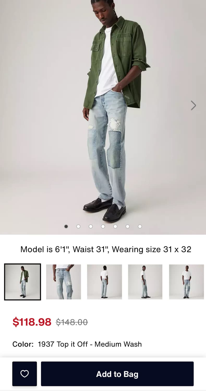 리바이스 501 셀비지진 38/30 상품이미지5