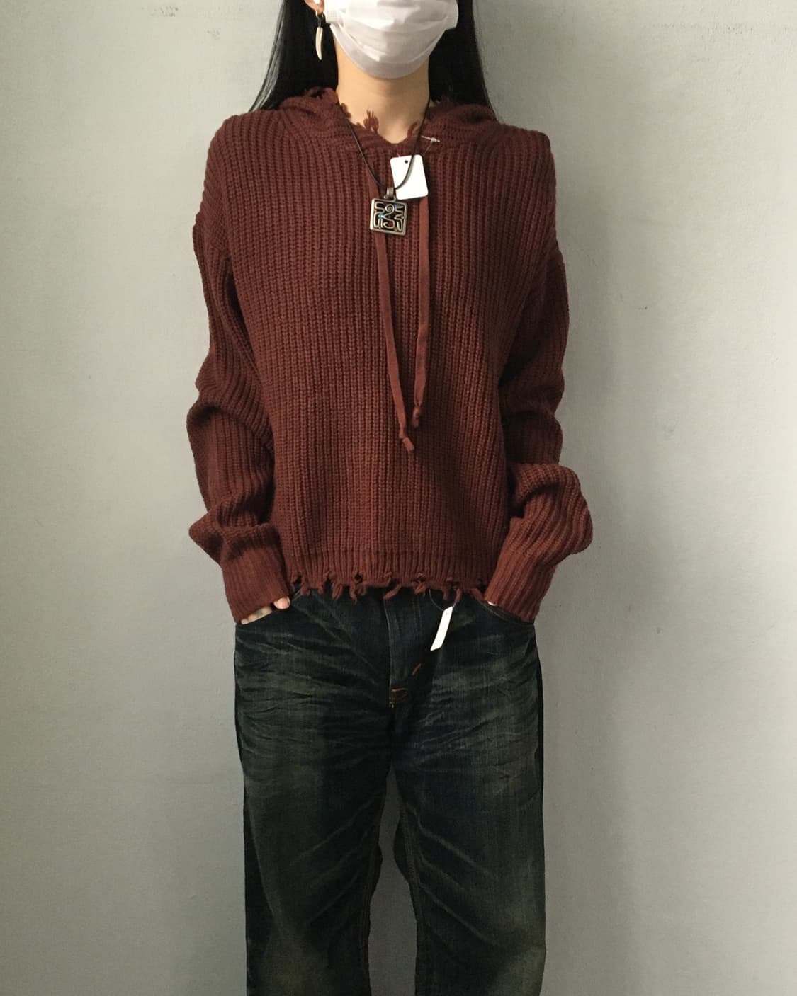 Damage hood knit 상품이미지1