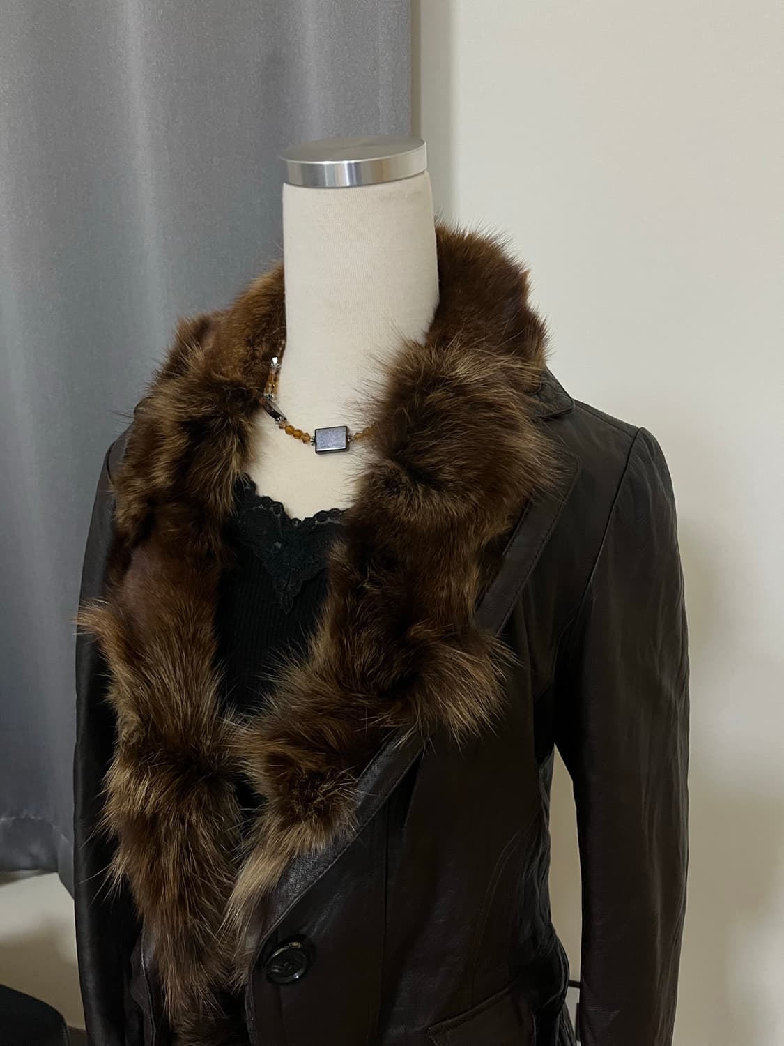 fur brown leather jacket 상품이미지2