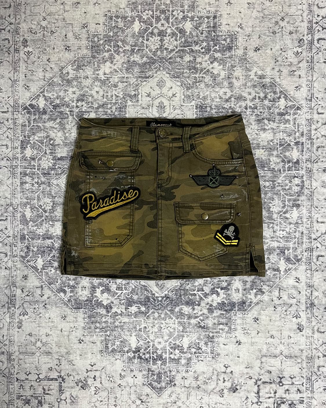 Y2K Camo Patchwork Military Mini Skirt 상품이미지1