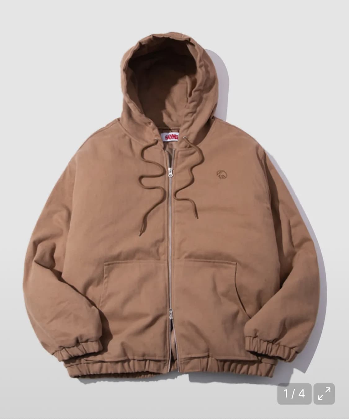 썸플레이스 패디드 후드 스트링 로고포인트 에어리 헤비 점퍼 브라운 상품이미지1