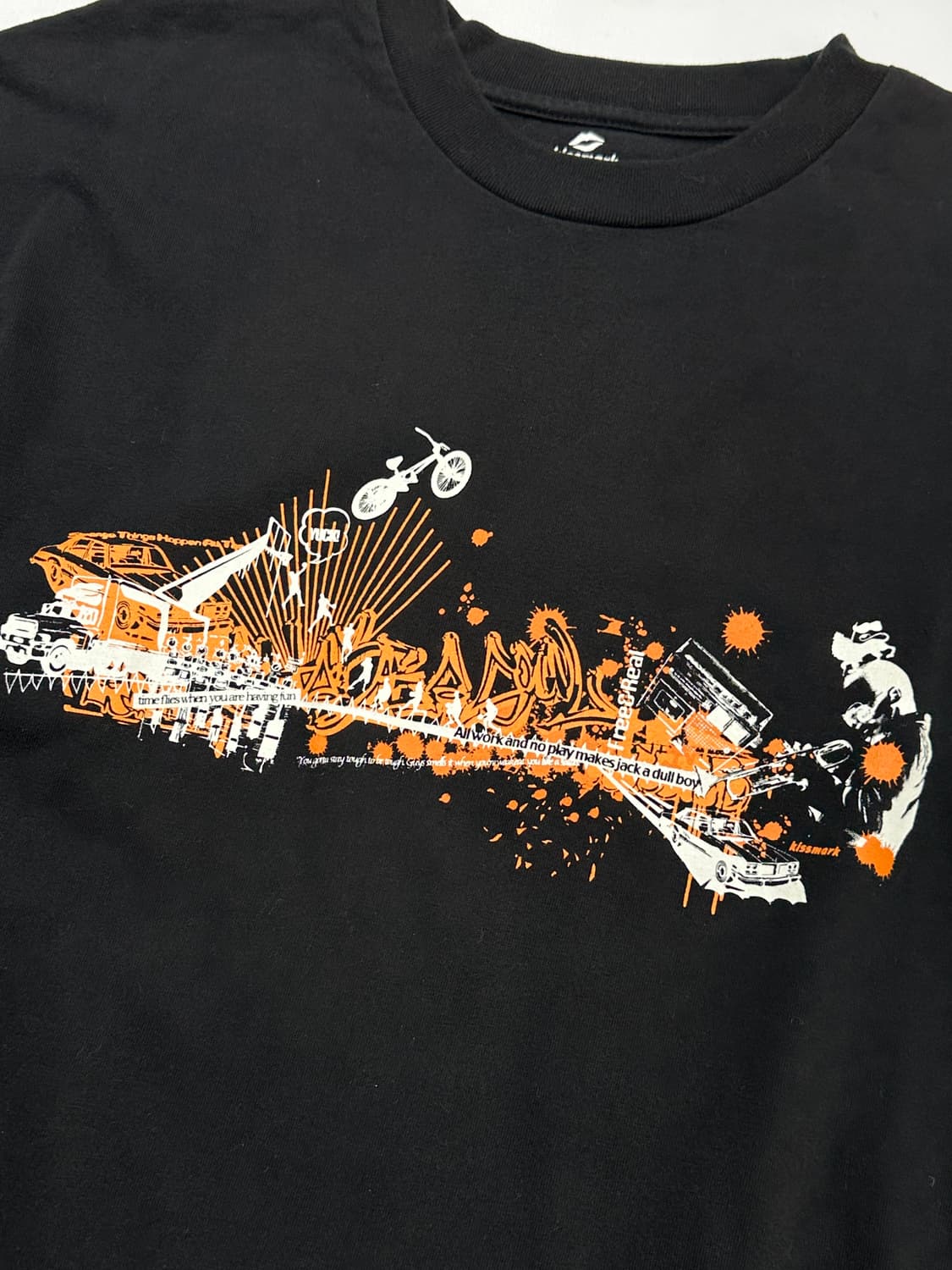 🖤Kissmark 펑크 라운드 블랙 반팔 티셔츠🖤 프린팅 스트릿 상품이미지4