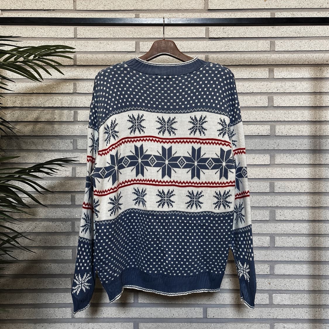  EURO VINTAGE 리브넥 노드릭 스웨터 도트 스노우 디테일 블루 상품이미지3