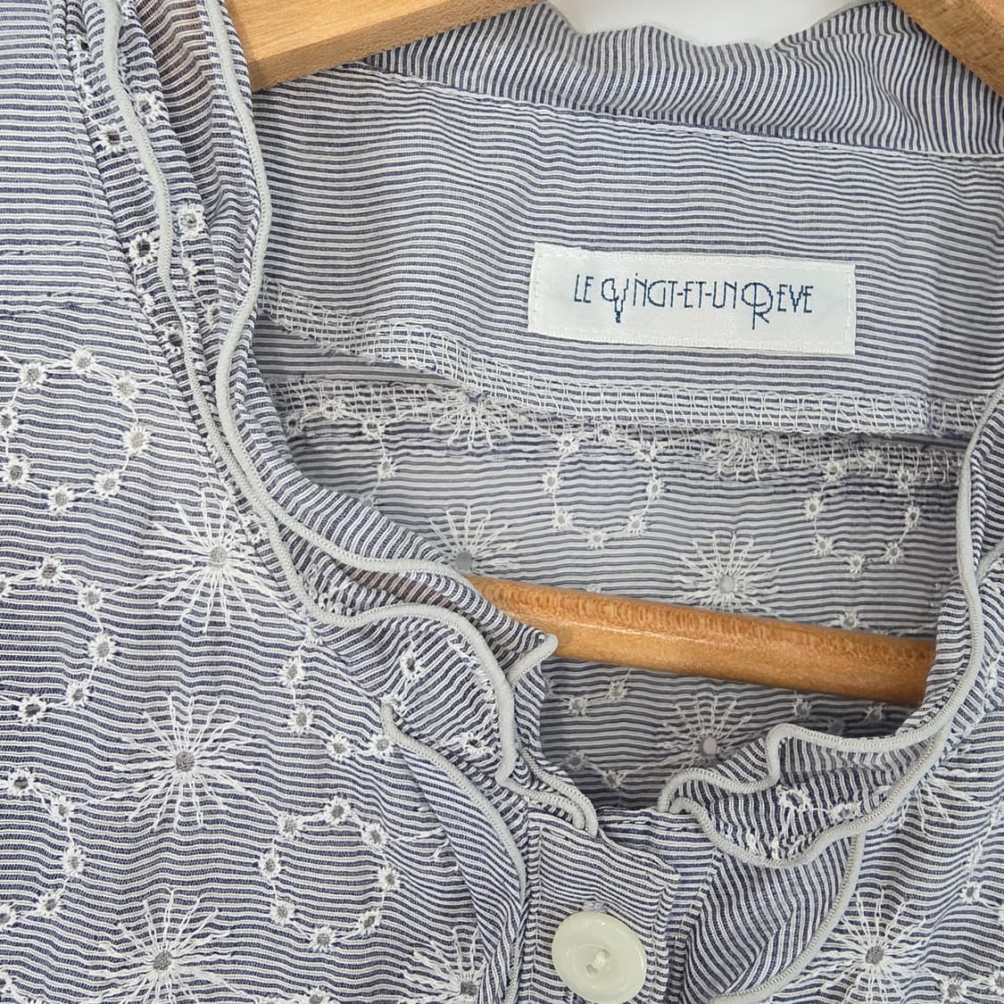 일본 빈티지 자수 블라우스 스트라이프 7부 상품이미지2