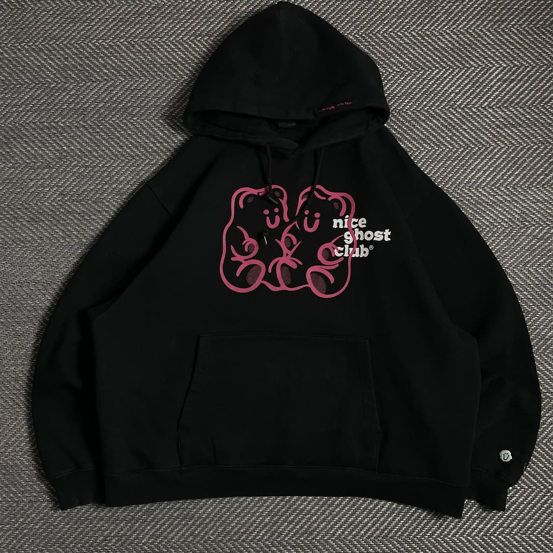 나이스고스트클럽 구미 베어&로고 박시핏 후드 집업 블랙y 4794 상품이미지2