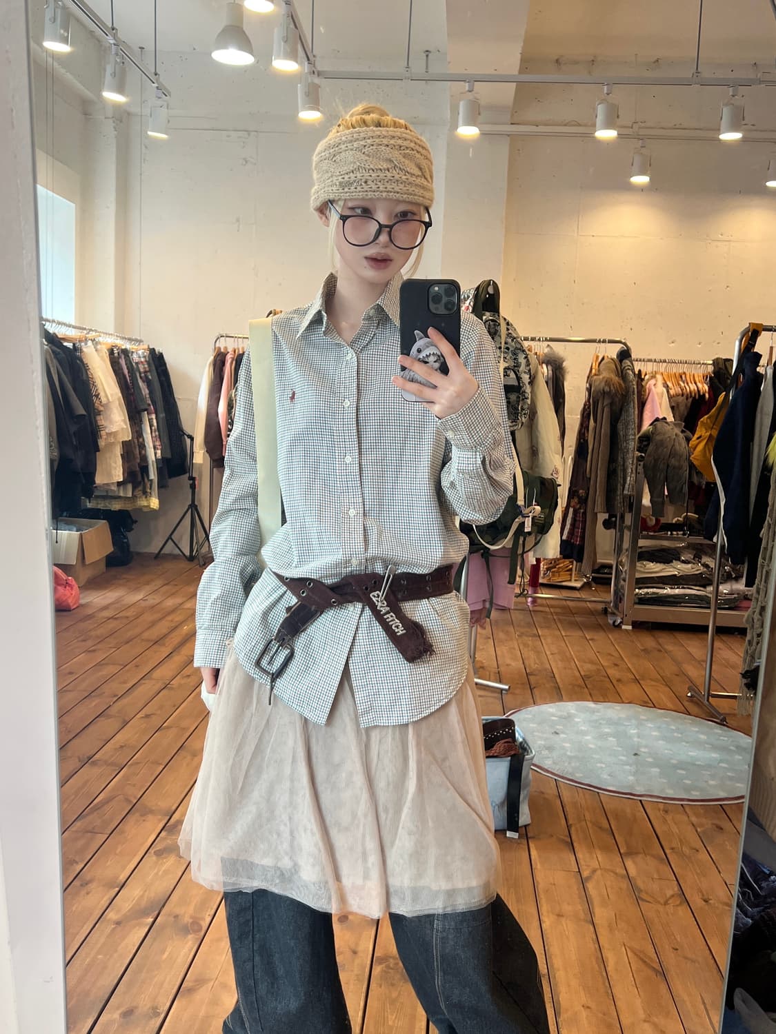 폴로 카키 체크 셔츠 상품이미지1