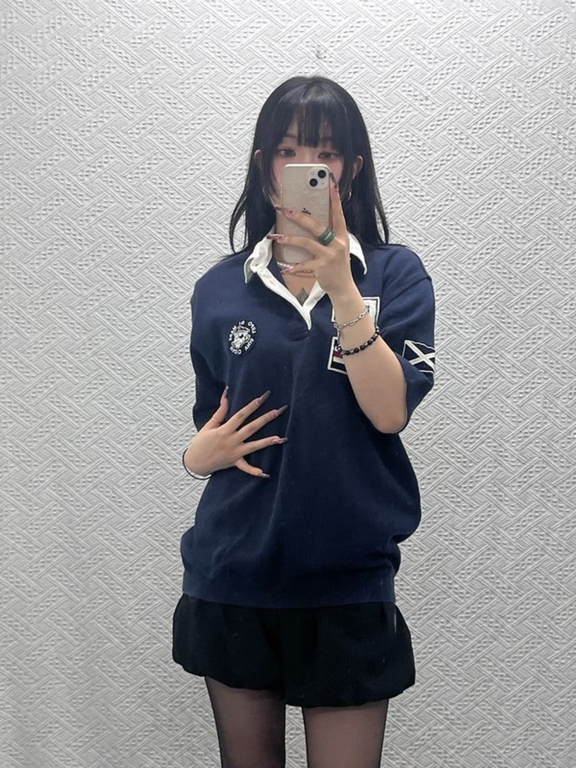 시나코바 빈티지 캐주얼 레트로 패치 반팔 카라티 L C11955 상품이미지2