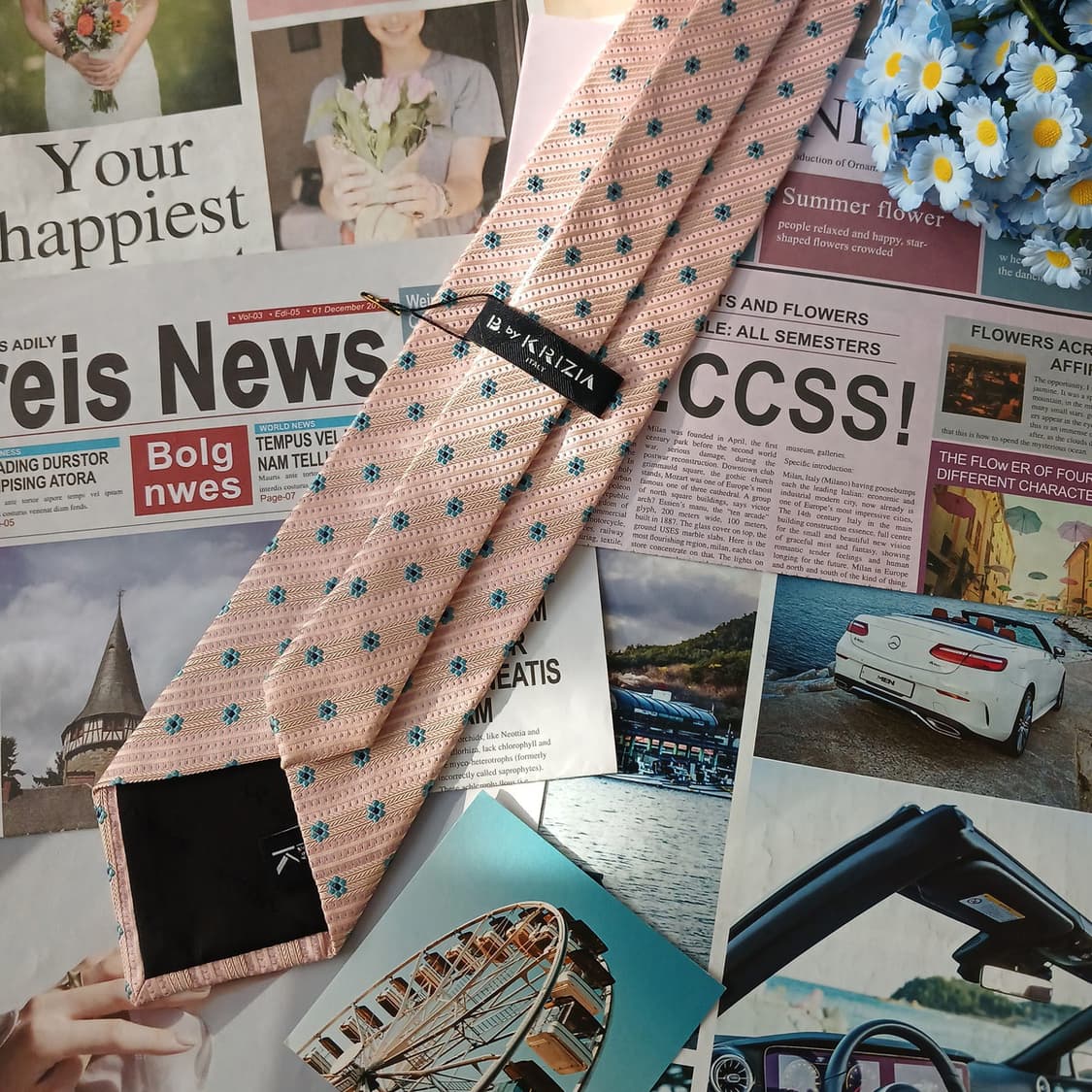 크리지아 실크 핑크 자카드 패턴 넥타이 9.7cm 새제품 A19291
 상품이미지6