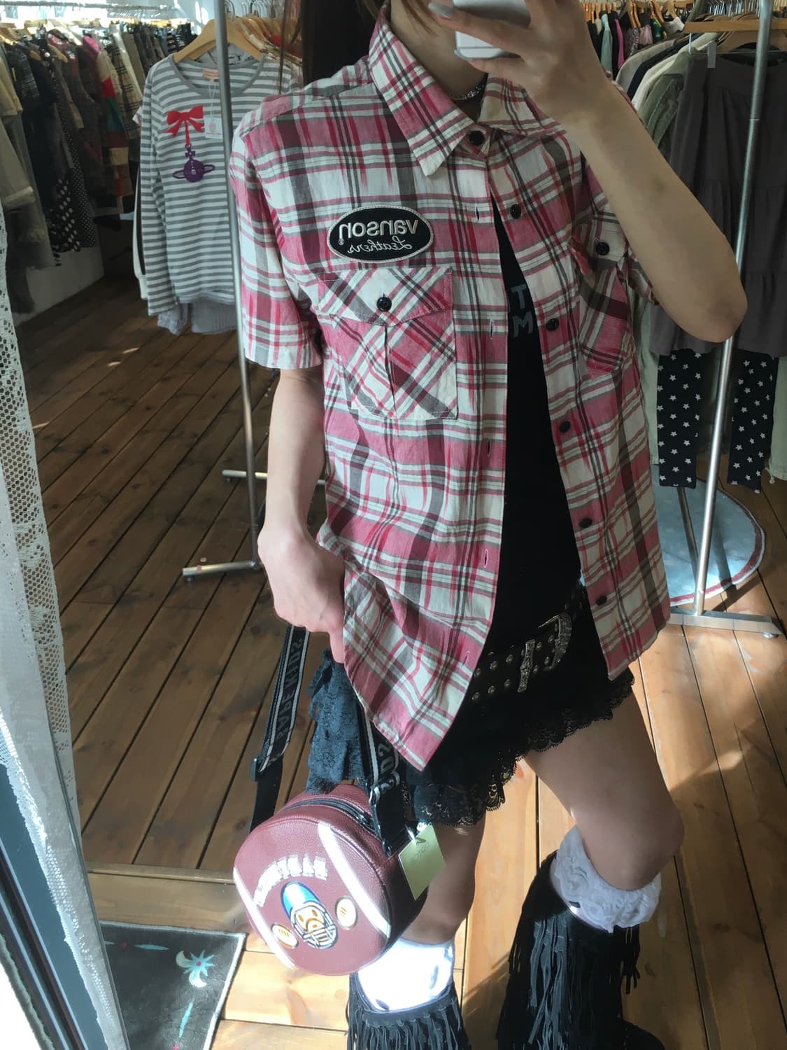 밴슨 핑크 스컬 반팔셔츠 상품이미지1