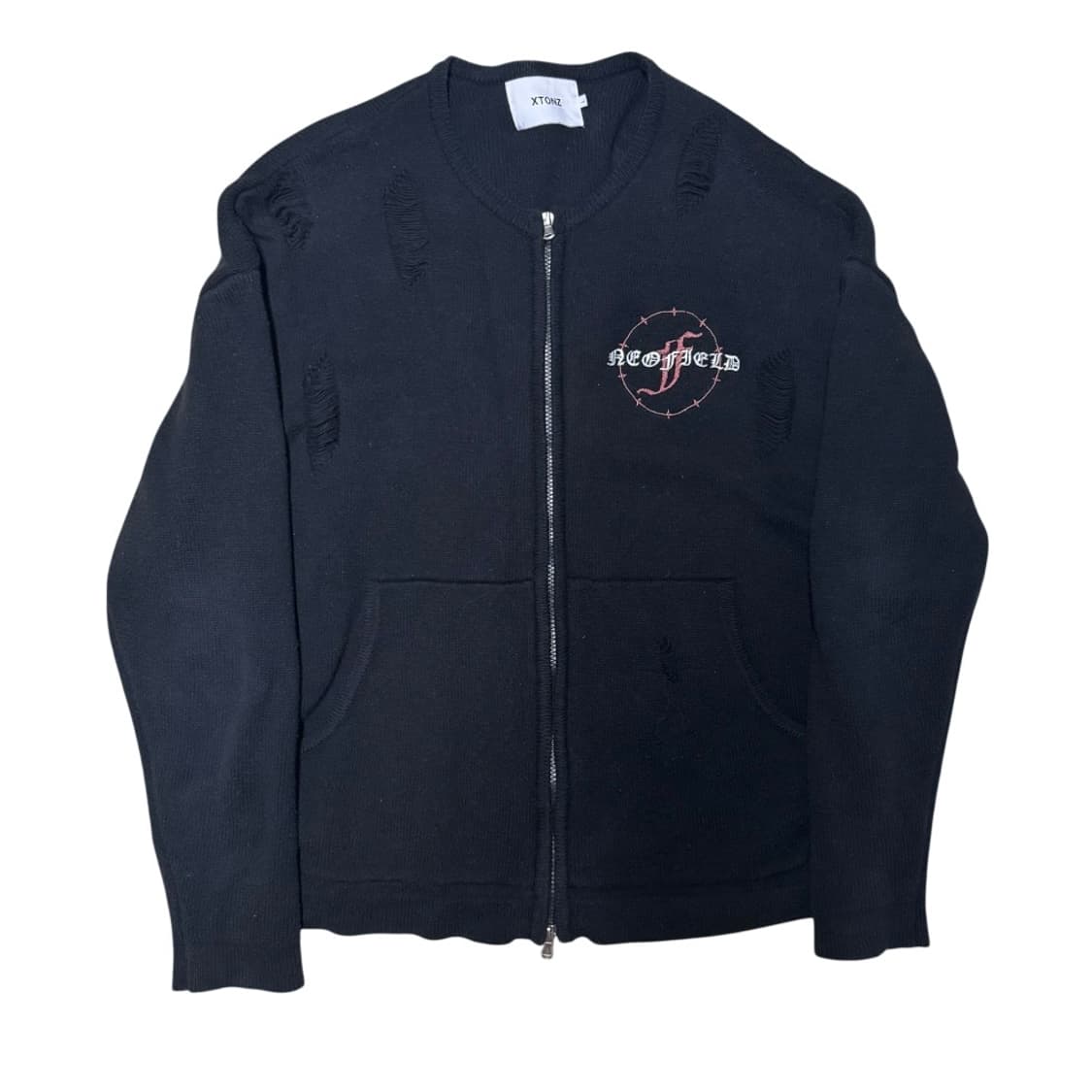 엑스톤즈 데미지 니트 집업 상품이미지1