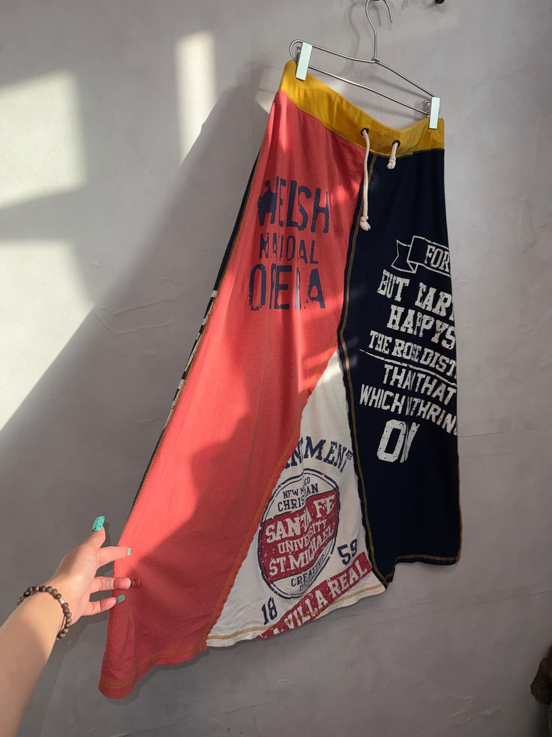 Coral navy lettering patchwork cotton sk 상품이미지3