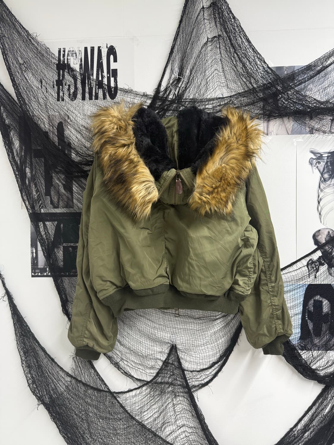 Fur bomber khaki jacket 상품이미지1