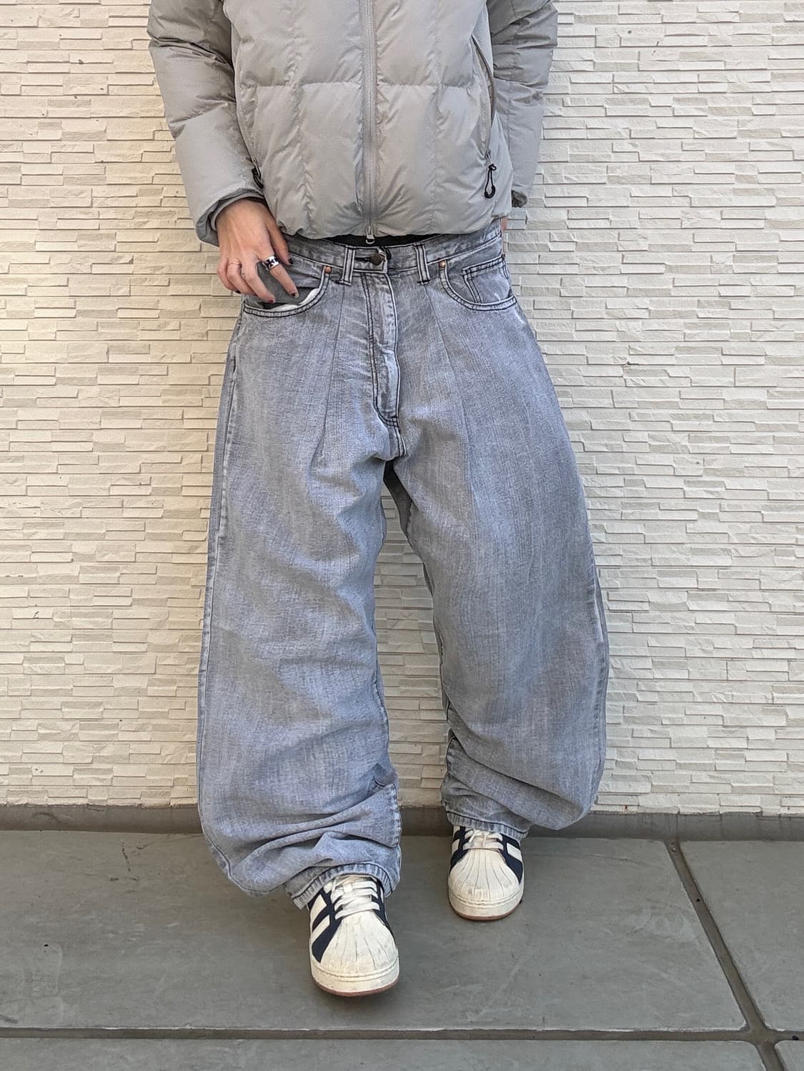 90s IZCO 올드스쿨 라이트그레이 오버 와이드 데님 팬츠 상품이미지1