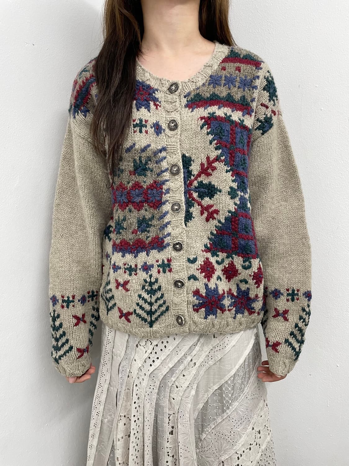 일러스트 자수 버튼 가디건 상품이미지1