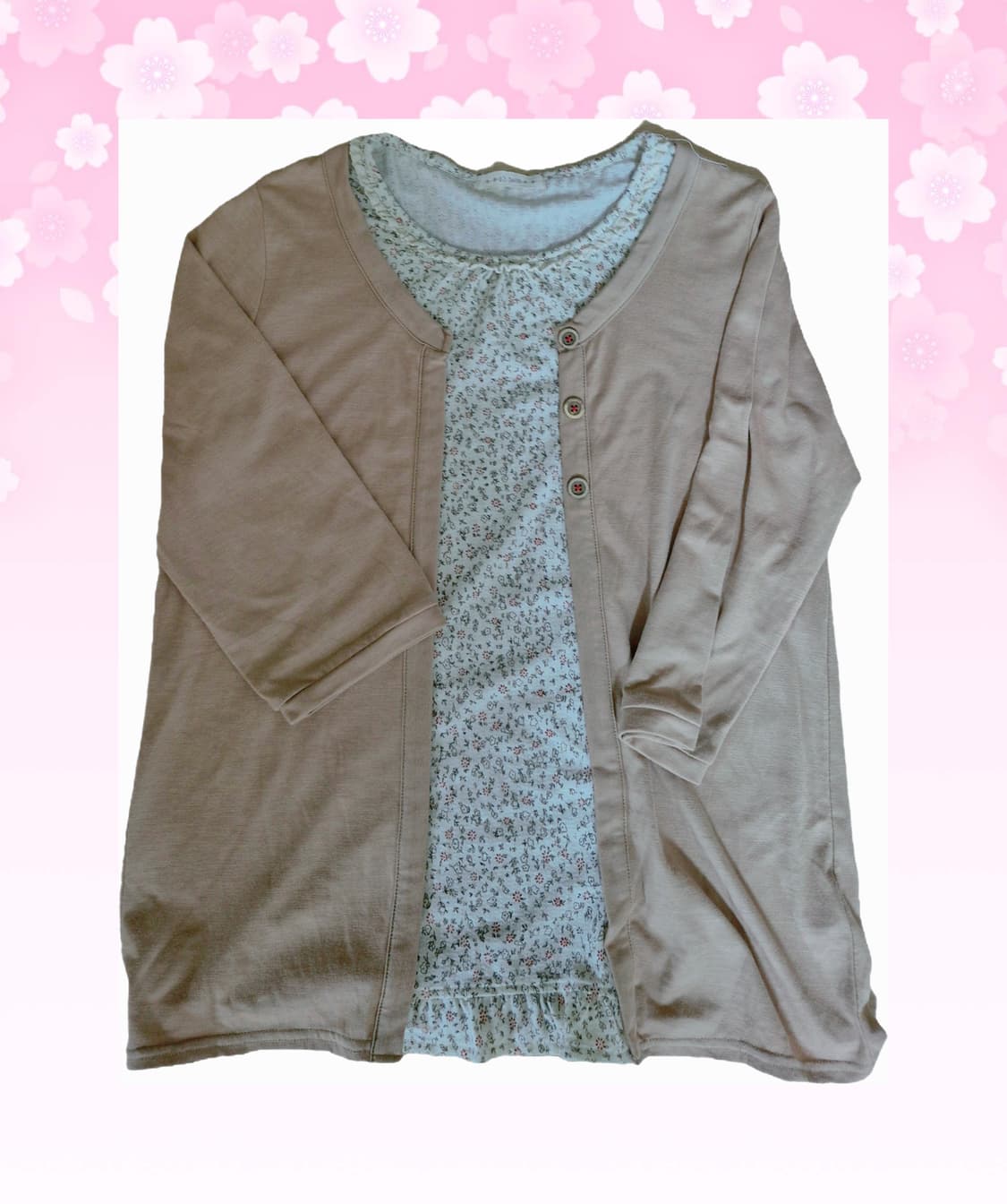 일본빈티지 몽글빈티지 브라운 잔꽃 레이어드 가디건 7부 상품이미지1