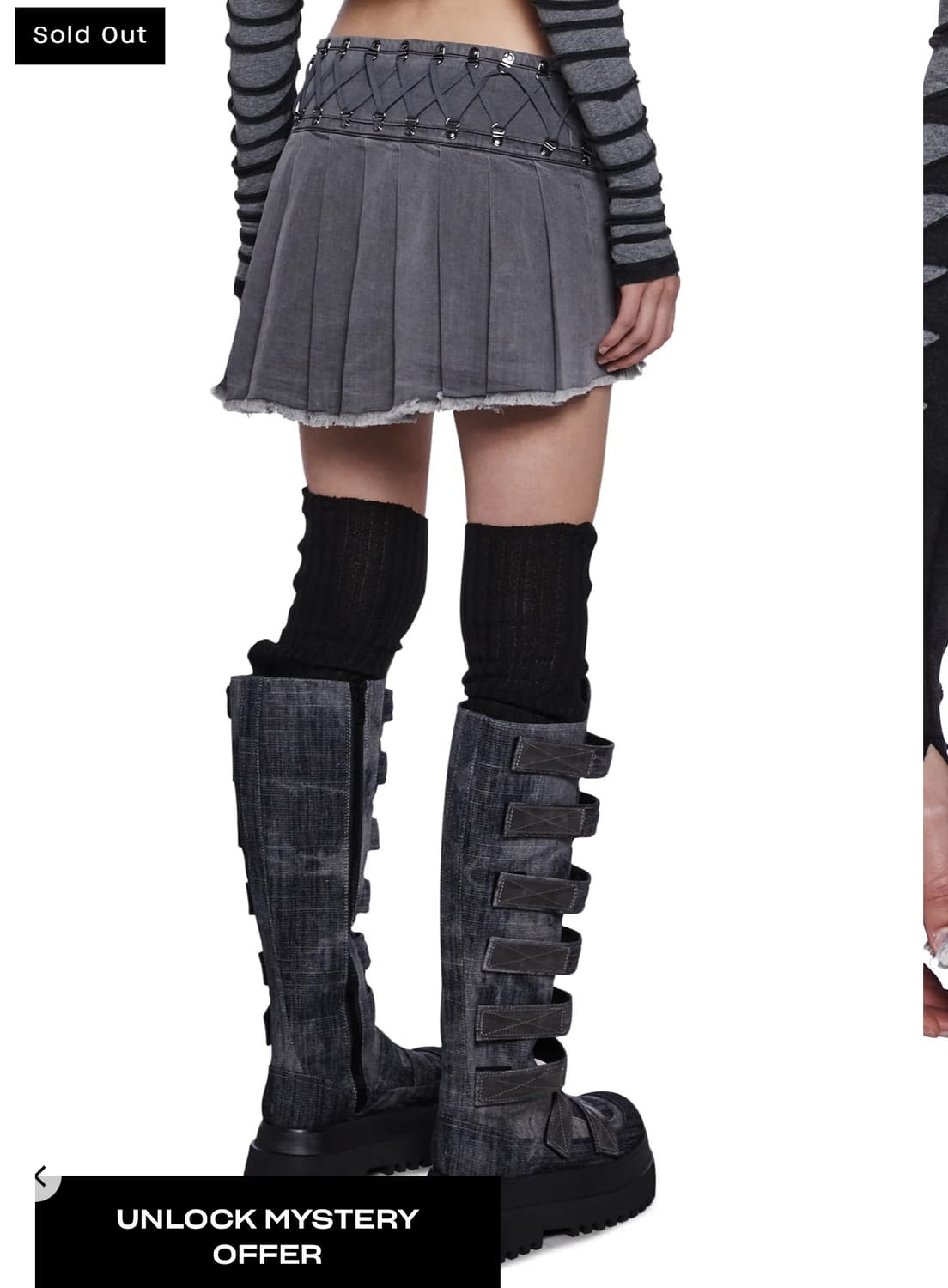 돌스킬 darker wavs 플리츠 버클 미니 스커트 데님 그레이 상품이미지2