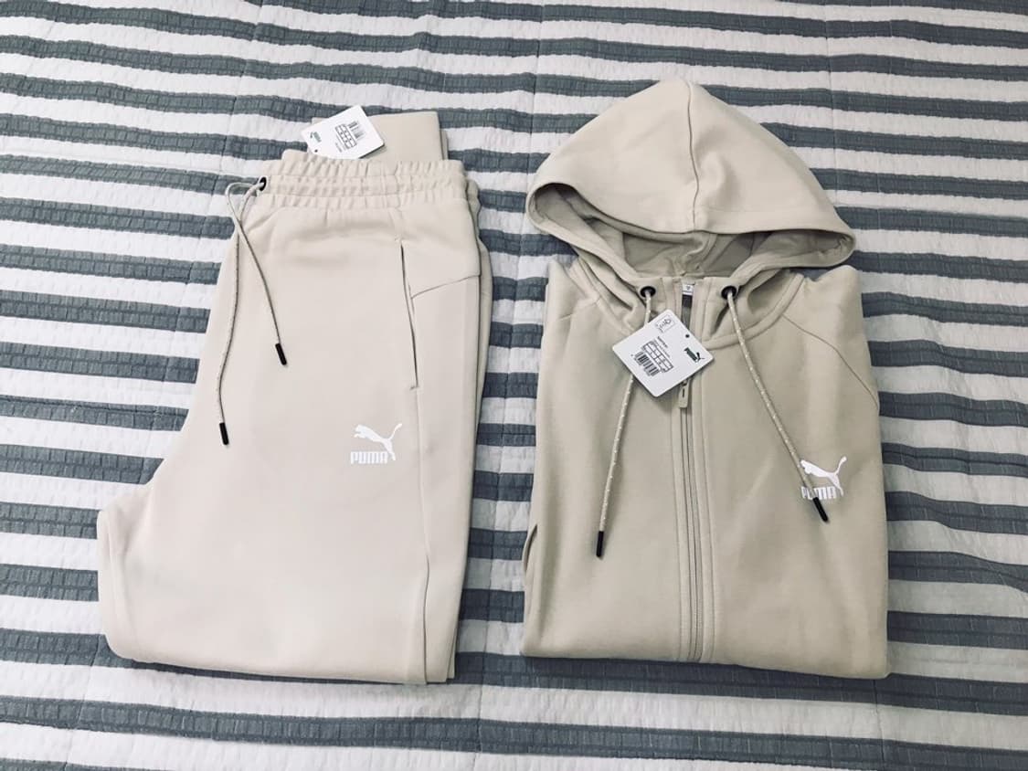 (새상품) 퓨마 테크팩 셋업 오트밀 크림 집업후드 스웻셔츠 반바지 105 상품이미지1