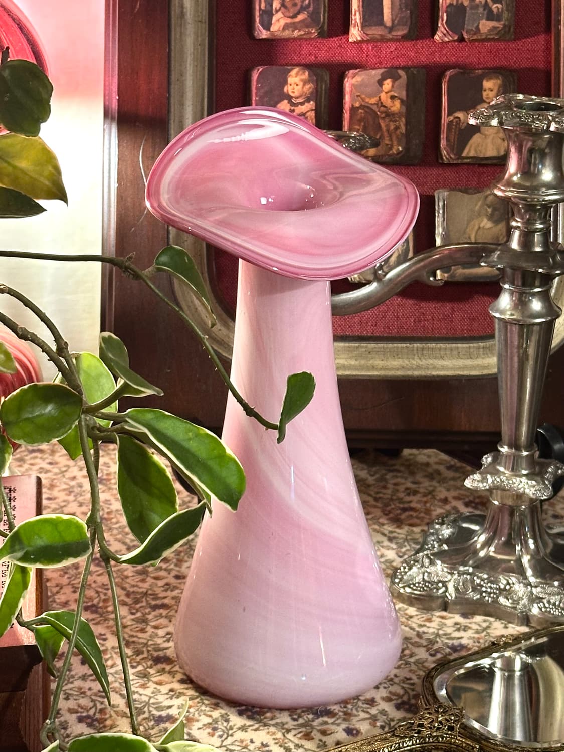 독일 빈티지 핸드블로운 아트글라스 칼라릴리 핑크 마블 화병 상품이미지9