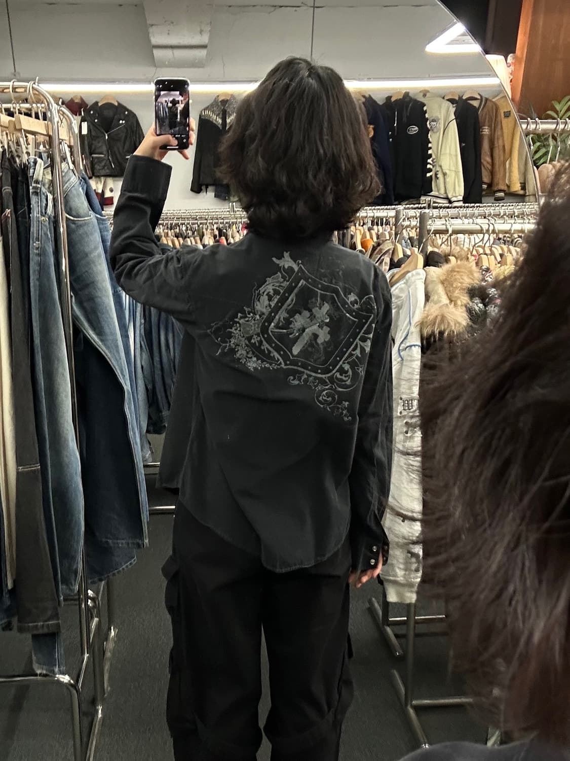 M)일본 빈티지 십자가 프린팅 블랙 셔츠 상품이미지2