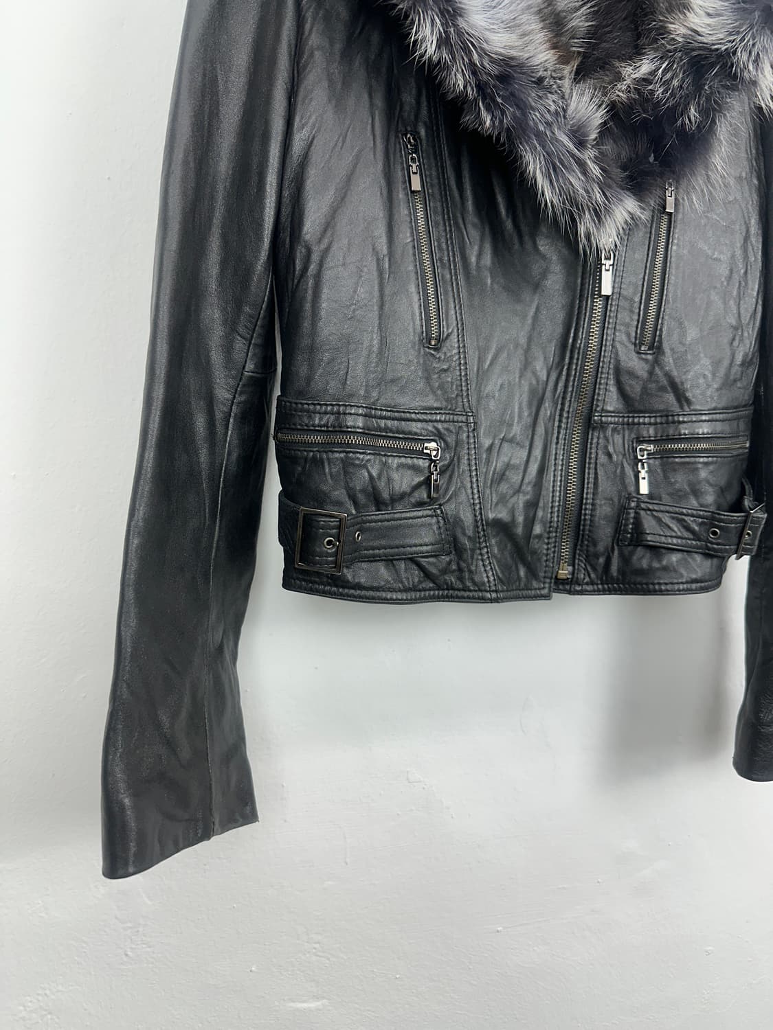 Detachable Fox Fur Lambskin Zip-Up Jacke 상품이미지4