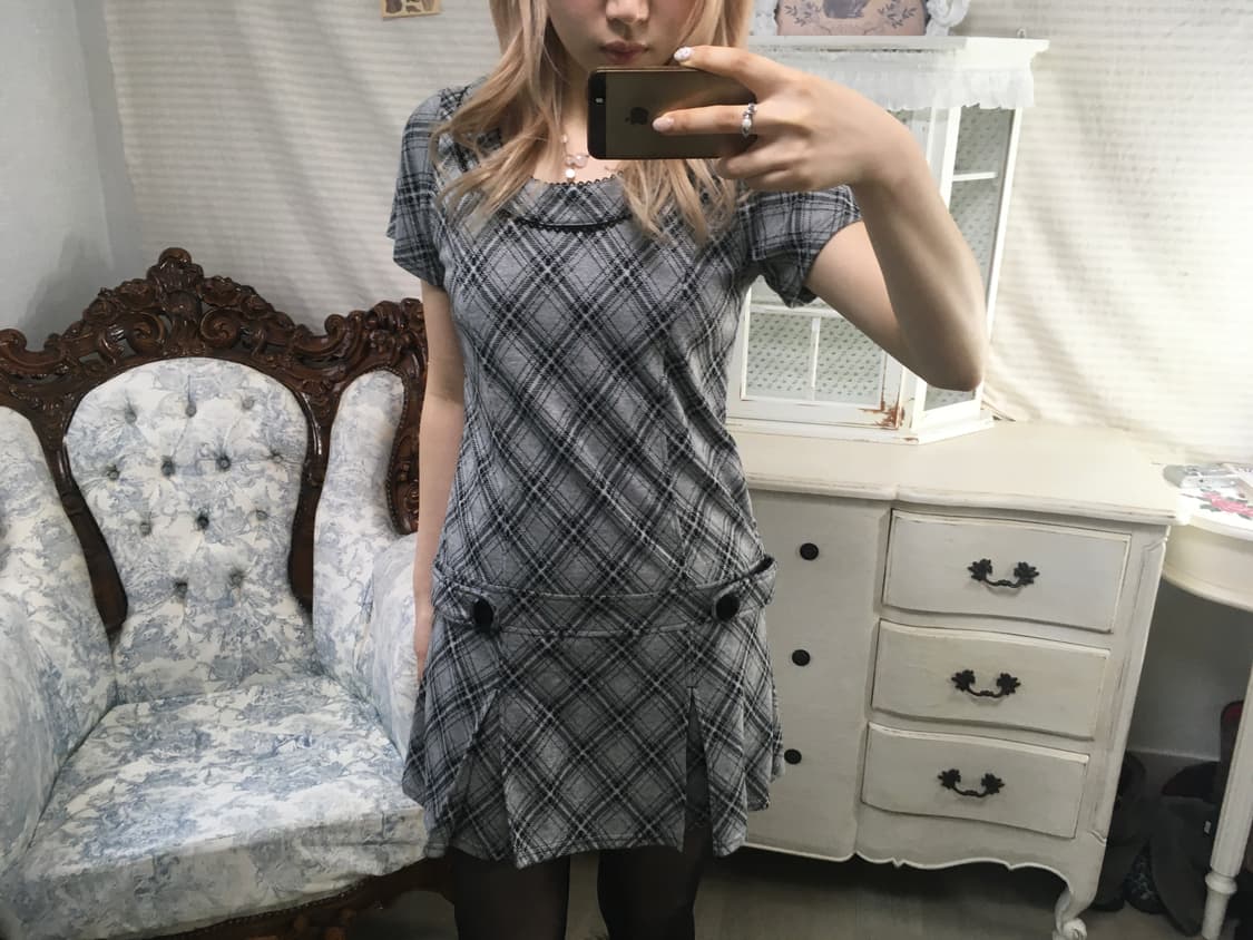 일본빈티지 체크 프레피 플리츠 원피스 상품이미지1
