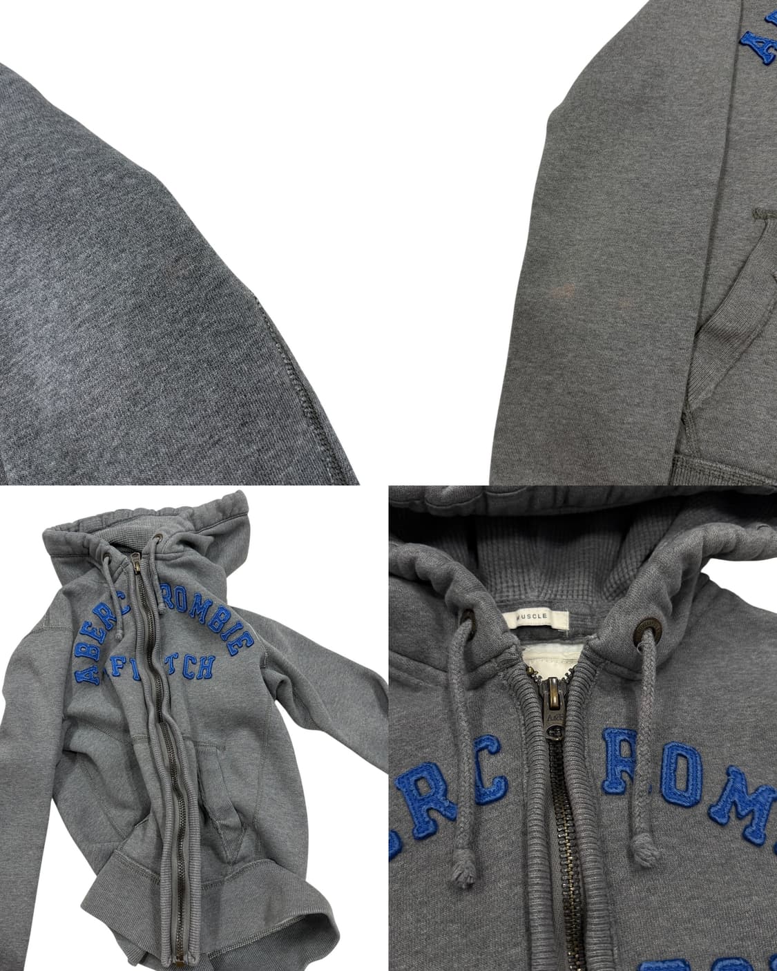 아베크롬비 스펠로고 Y2K 기모 후드집업 자켓 그레이 S 상품이미지5