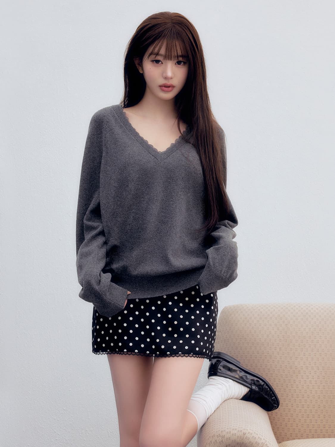 로라로라 도트 미니 스커트 블랙 상품이미지2