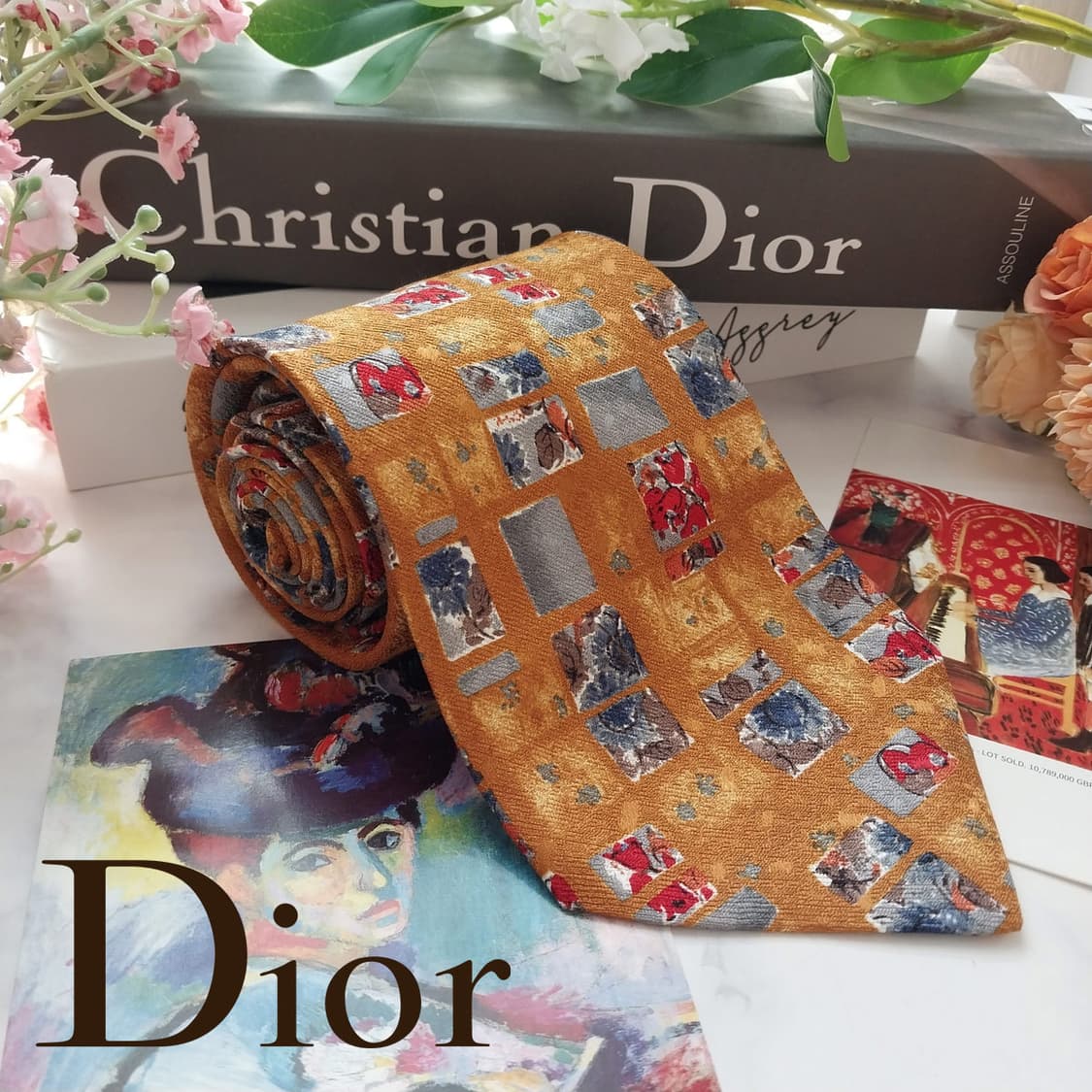 디올 실크 브라운 아트 패턴 넥타이 10.2cm A+등급 K1444
 상품이미지1