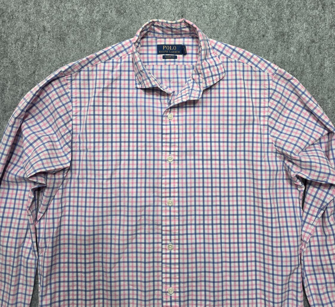 폴로 랄프로렌 핑크 블루 체크 코튼 클래식핏 셔츠 M 상품이미지3