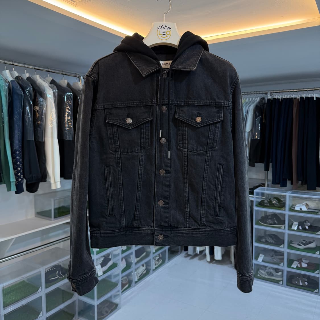 [리오브] 셀린느 백로고 흑청 후드 데님 자켓 상품이미지2