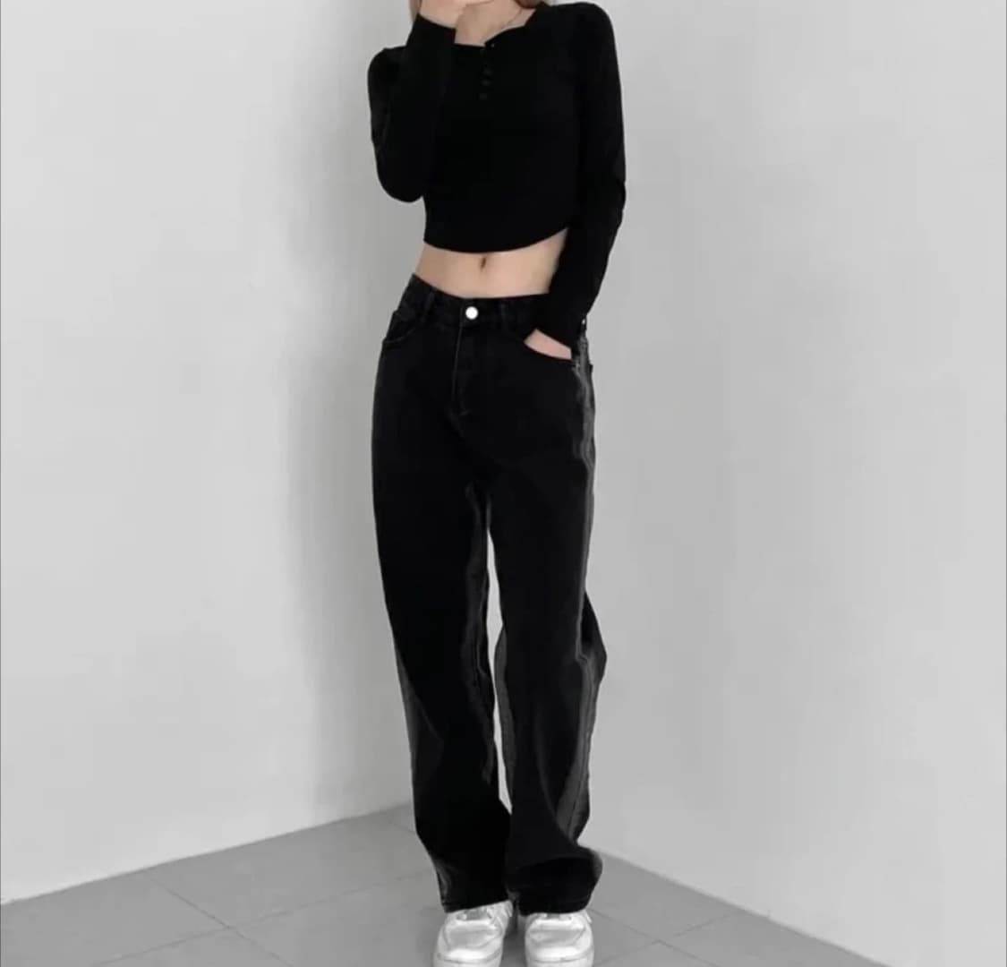 미오 side line 블랙 와이드 데님 상품이미지2