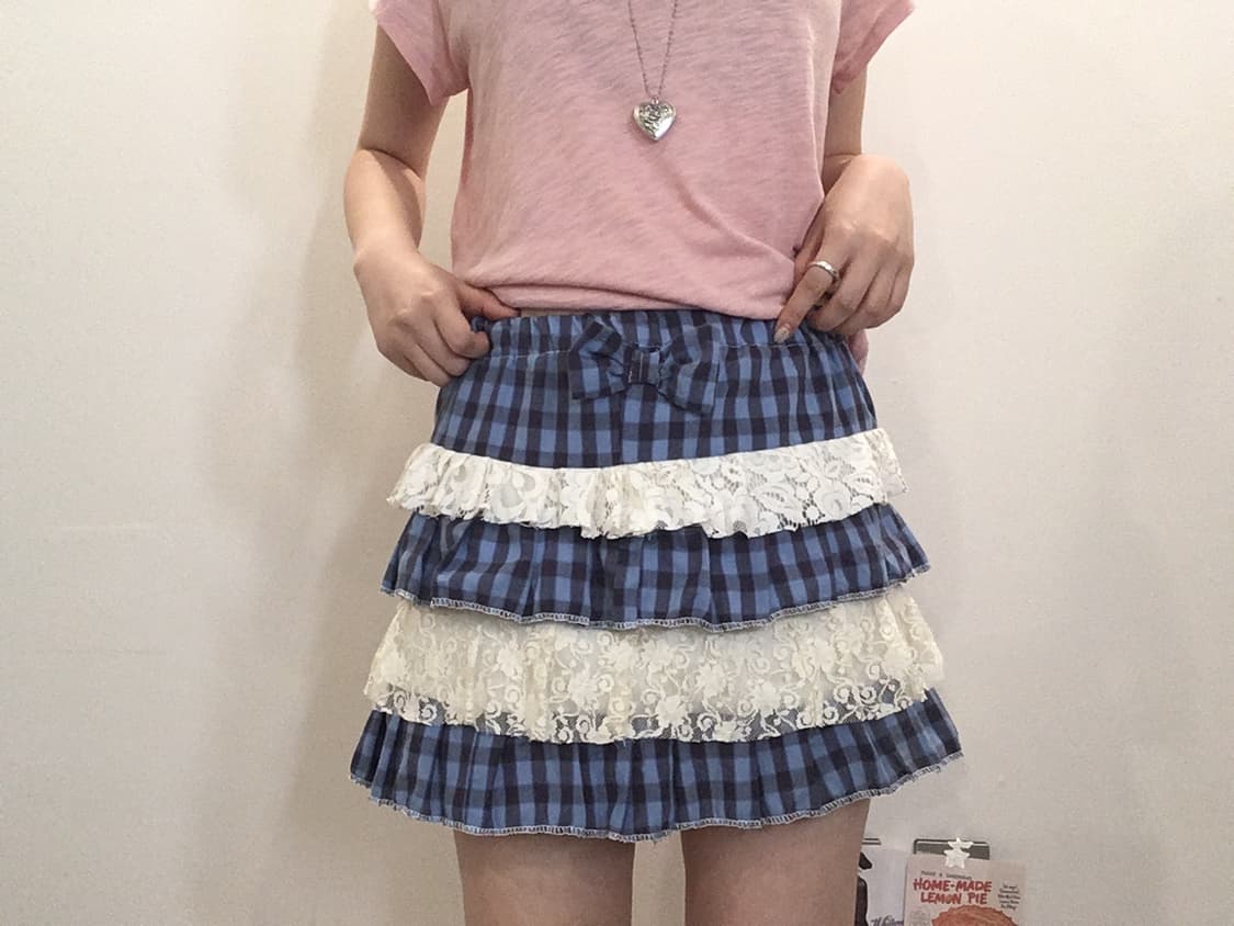 jpn vintage blue check ribbon cancan ski 상품이미지2
