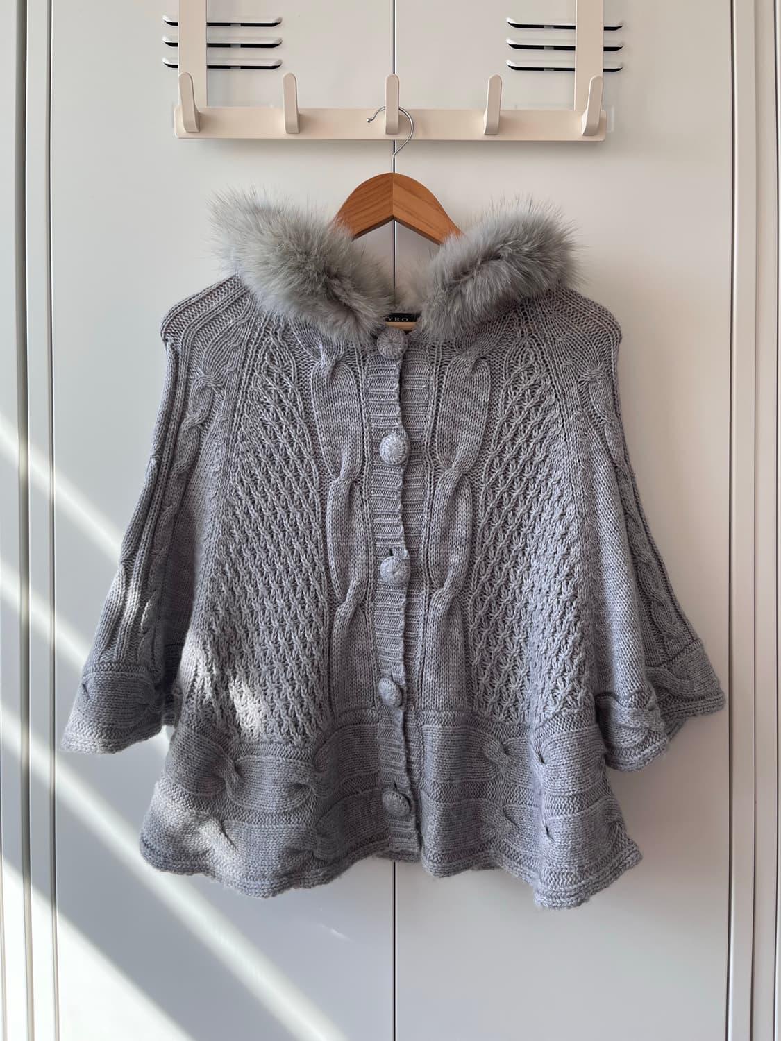 Jaypo 퍼 후드 울니트 케이프 가디건 상품이미지4