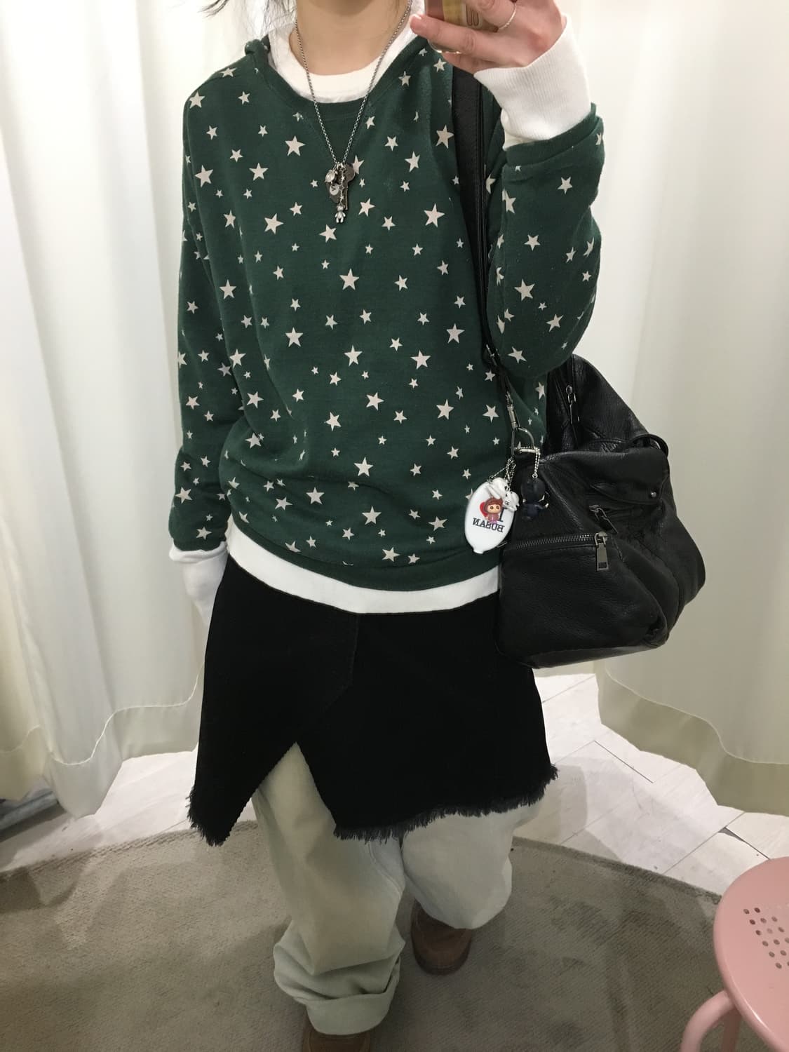 모리 하구미 레이어드 별 패턴 후드티 상품이미지4