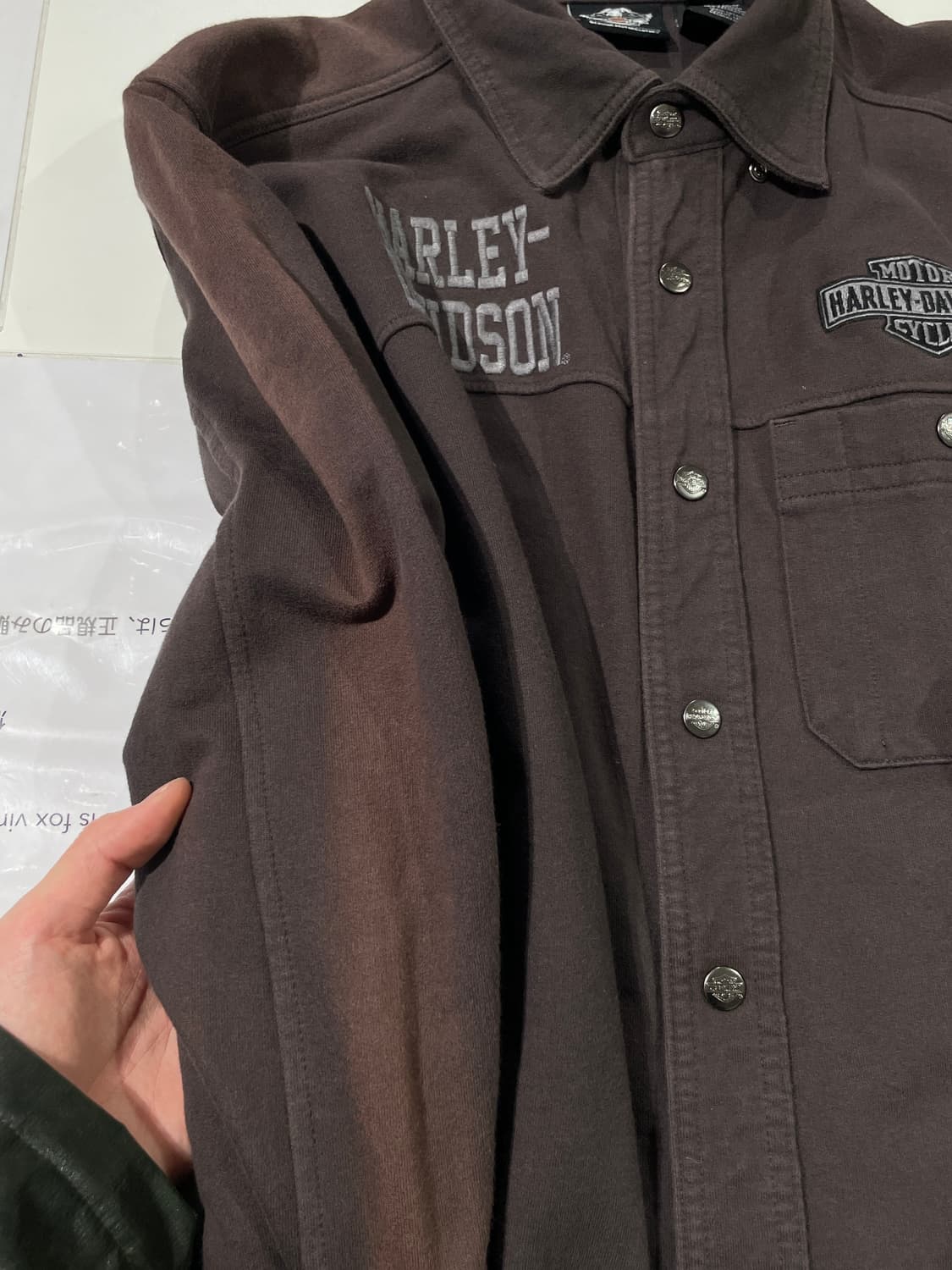 할리 데이비슨 브라운 싱글 포켓 스냅버튼 코튼 셔츠 상품이미지9